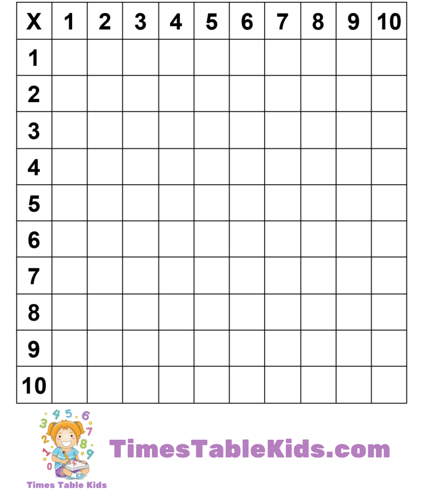 Printable blank times table Times Tables Kids