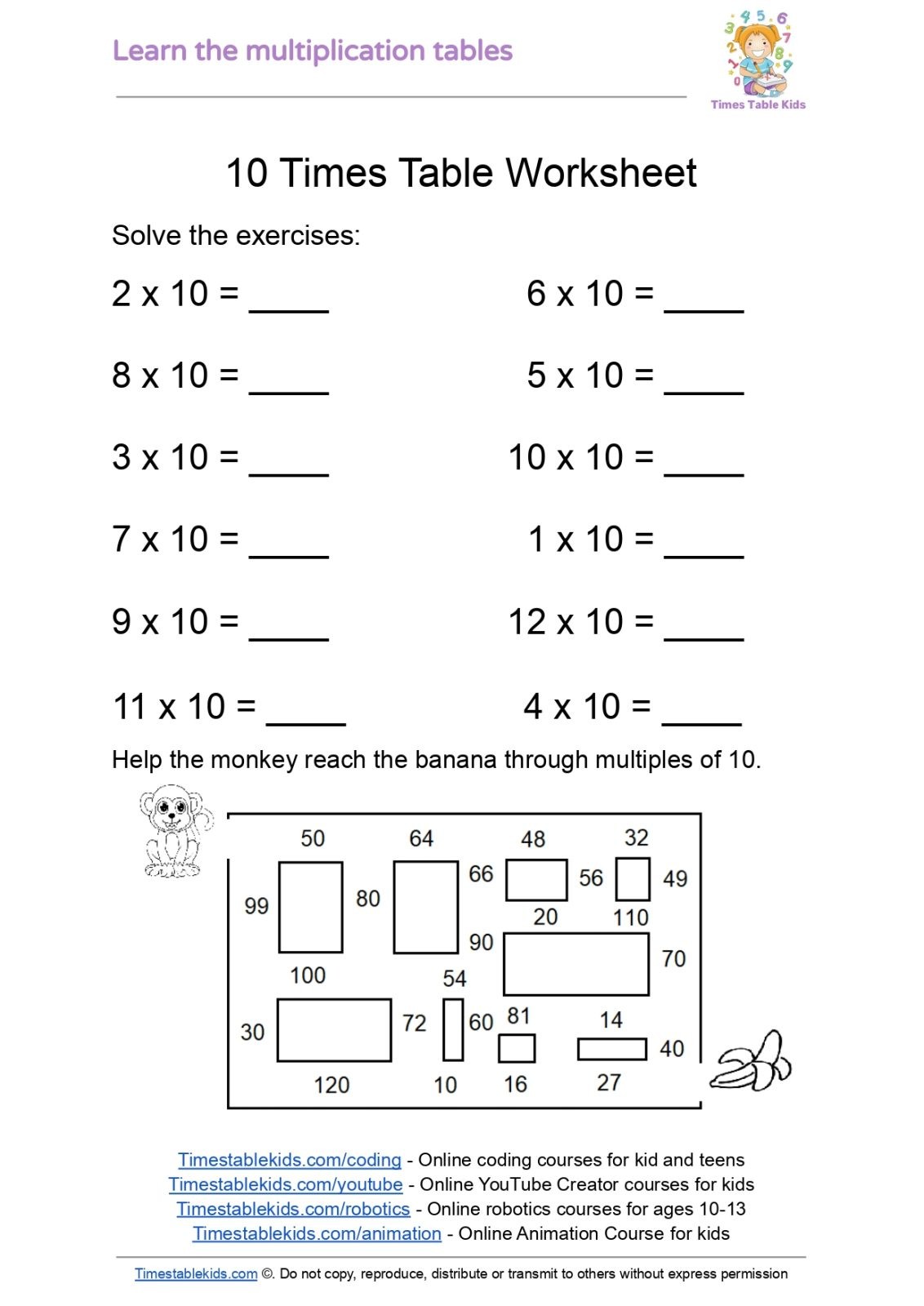 10 Times Table ️1️⃣0️⃣ - Times Tables Kids