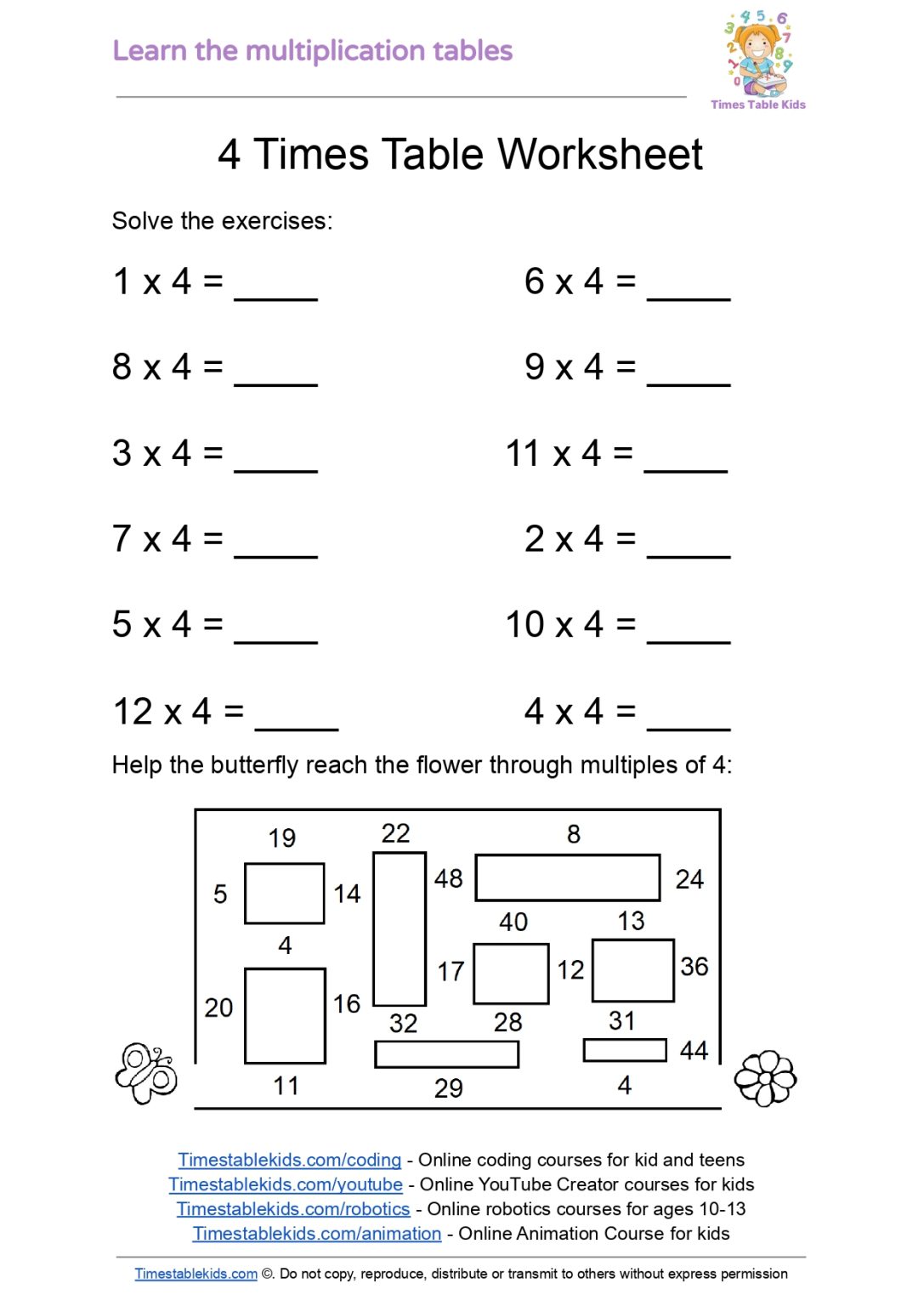 4 Times Table ️4️⃣ Learn, Play, and Practice - Times Tables Kids