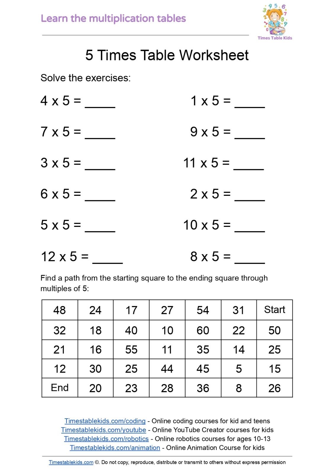 5 Times Table ️5️⃣ - Times Tables Kids