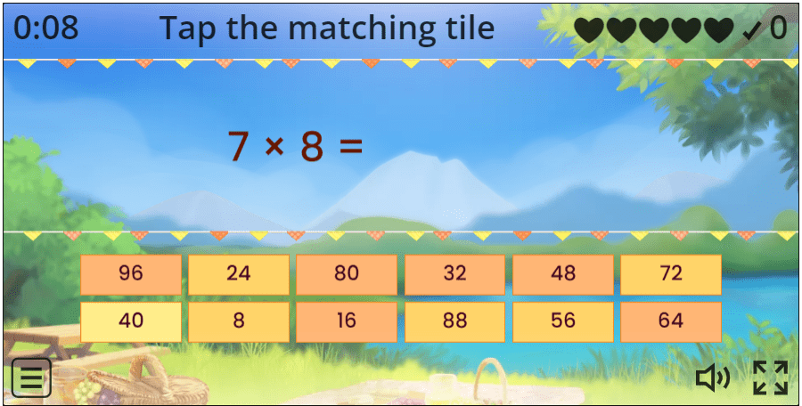 8 TIMES TABLE WITH GAMES AT TIMESTABLES COM visual data 8