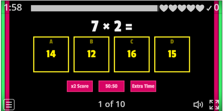 Gameshow Quiz – 1 2 5 10 Times Tables game