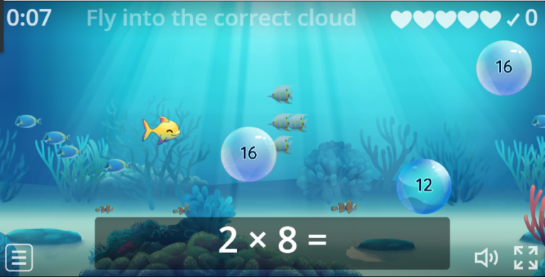 Pop Bubbles in the Sea – 1 2 5 10 Times Tables game
