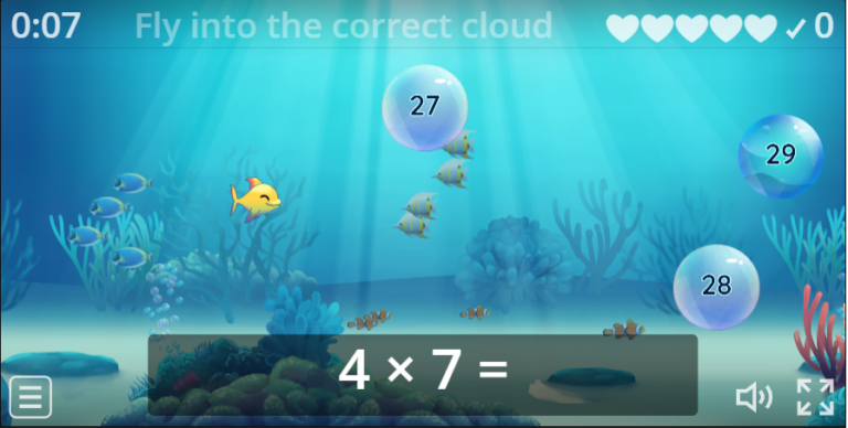 Pop Bubbles in the Sea – 6 7 8 9 Times Tables Game