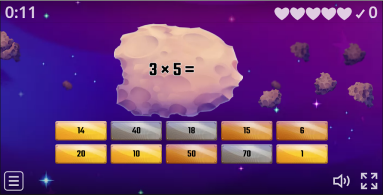 Quick Match in Space – 1 2 5 10 Times Tables game
