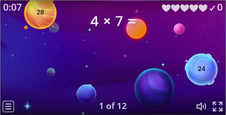 Quick Quiz in Space – 6 7 8 9 Times Tables Game