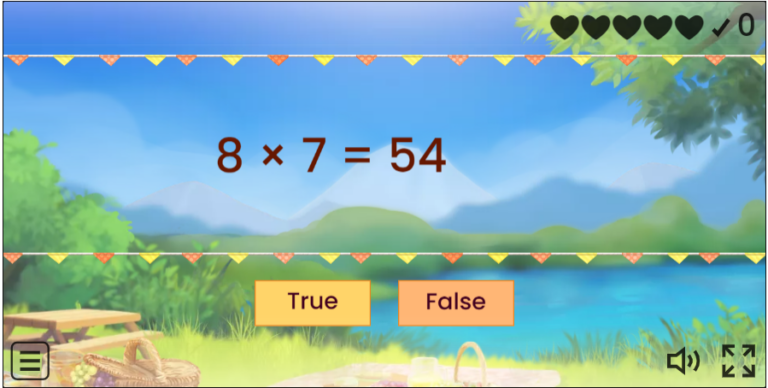 True or False – 6 7 8 9 Times Tables Game
