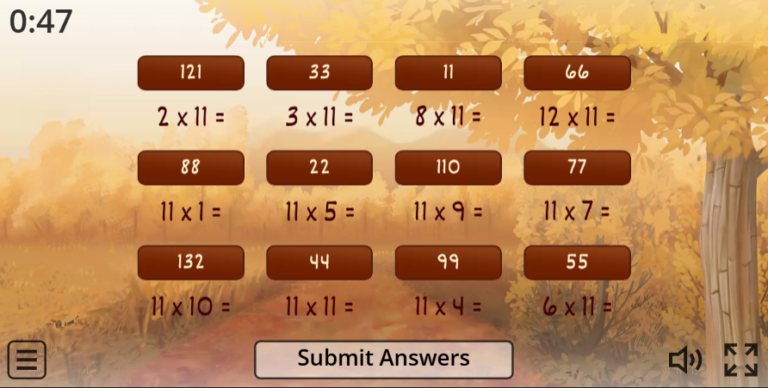 Fix the Match – 11 times table Game for Thanksgiving