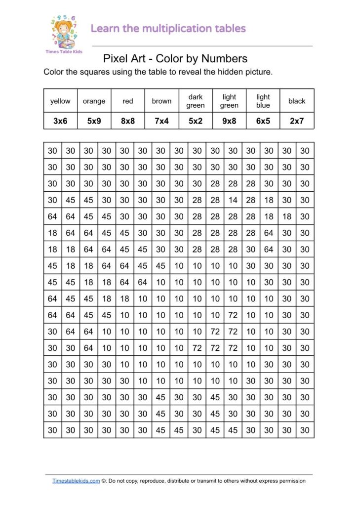 Mosaic Pixel Art Color By Number - Free Thanksgiving-themed Multiplication Practice