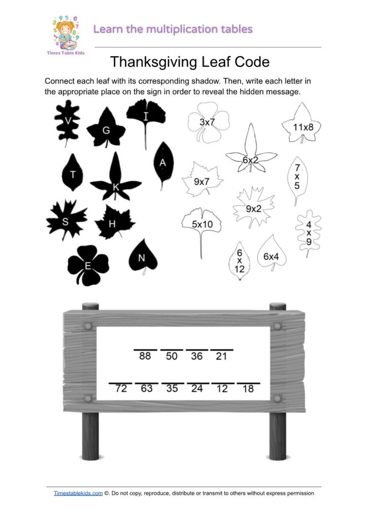 Decode the Secret Message - Free Thanksgiving-themed Multiplication Practice