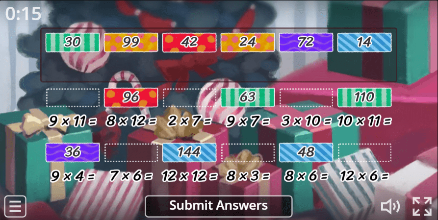 Matching Game - Full times table Game for Christmas - Times Tables Kids
