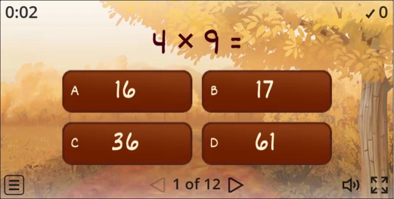 Quiz – 4 times table Game for Thanksgiving