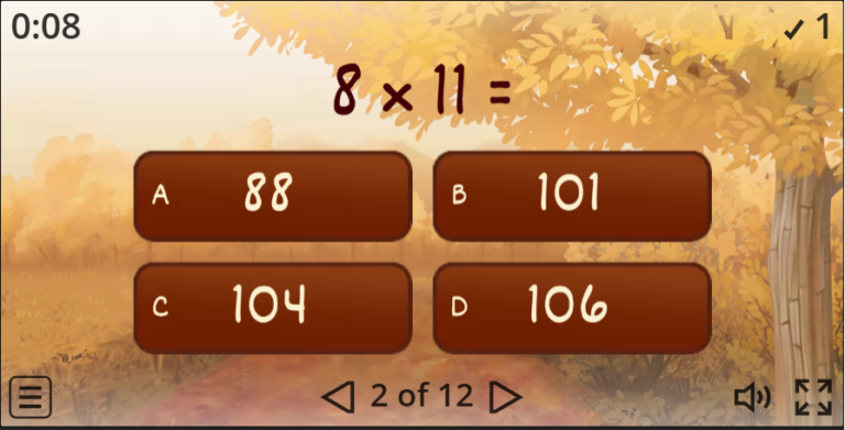 Quiz – 8 times table Game for Thanksgiving