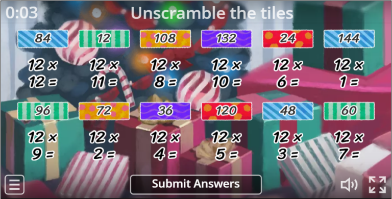 Unscramble – 12 times table Game for Christmas