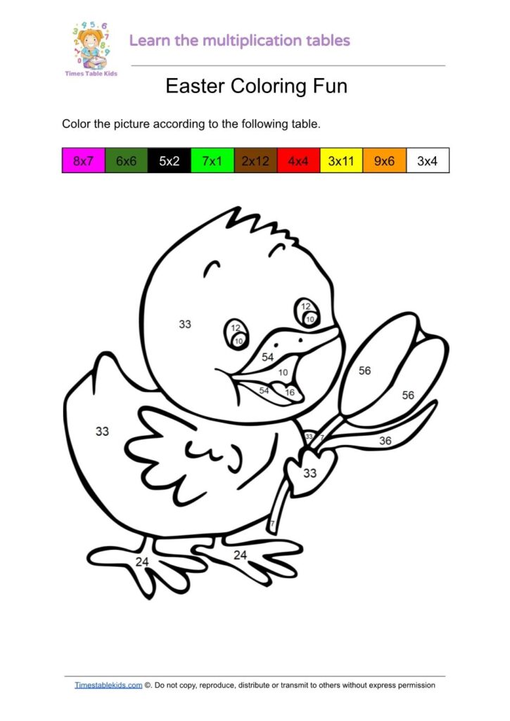 Free Easter-themed Multiplication Practice - duck Coloring Fun