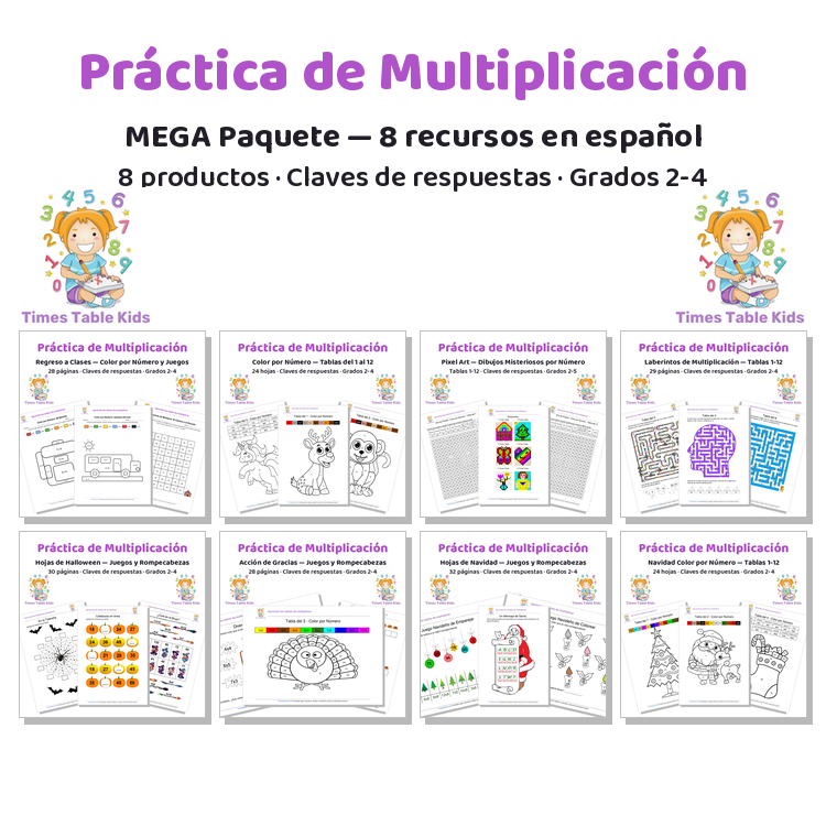 MEGA Paquete de Multiplicación en Español — 8 recursos en PDF para Grados 2-4