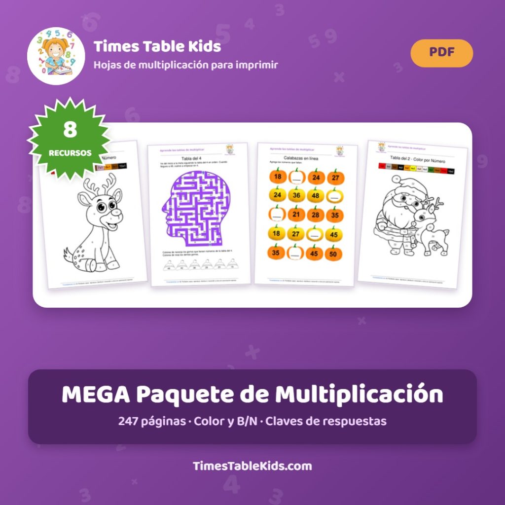 Portada del MEGA Paquete de Multiplicación en Español — 8 recursos, 247 páginas, Grados 2-4
