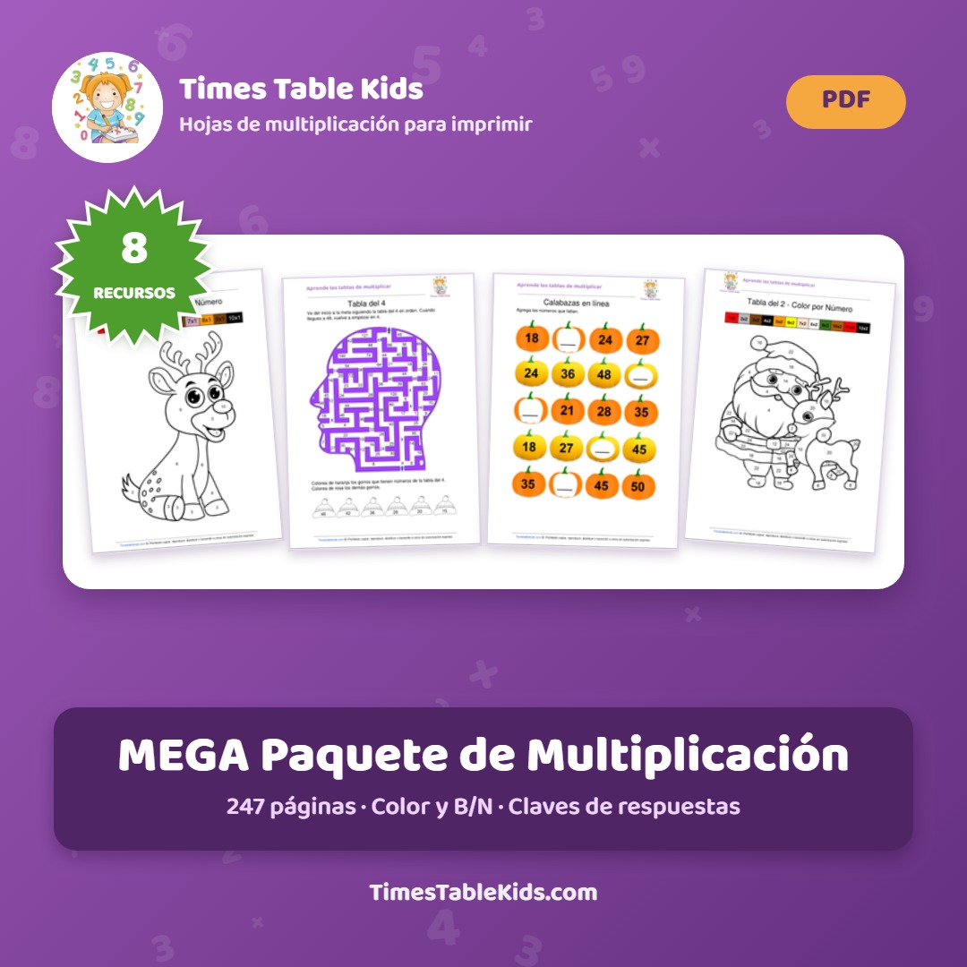Portada del MEGA Paquete de Multiplicación en Español — 8 recursos, 247 páginas, Grados 2-4