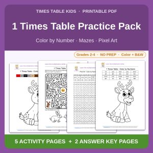 1 Times Table Practice Pack — Color by Number, Mazes & Pixel Art