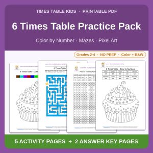 6 Times Table Practice Pack — Color by Number, Mazes & Pixel Art