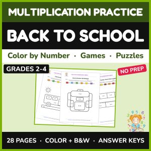 Back to School Multiplication — Color by Number, Mazes & Games