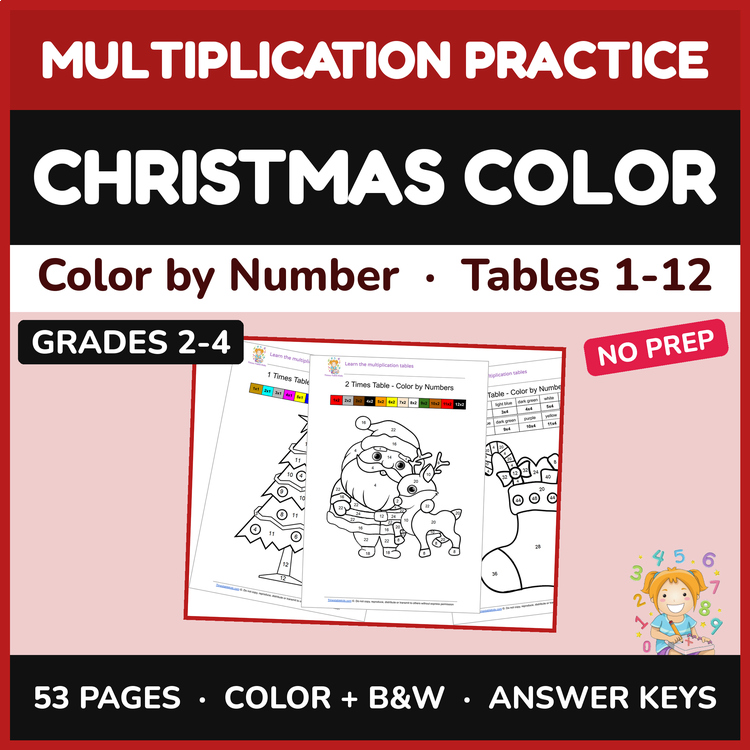 Christmas Color by Number — Multiplication Mystery Pictures