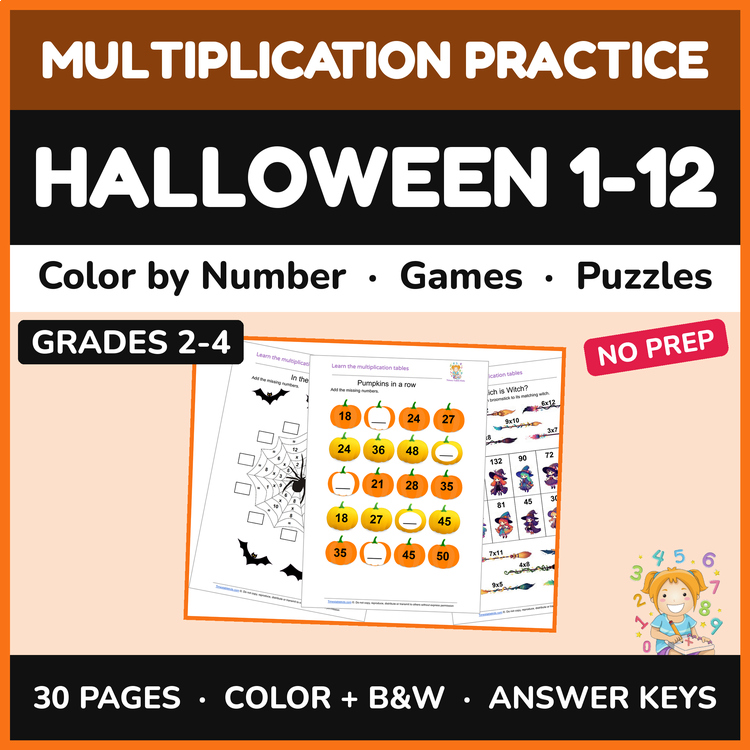 Halloween Multiplication — Color by Number & Games