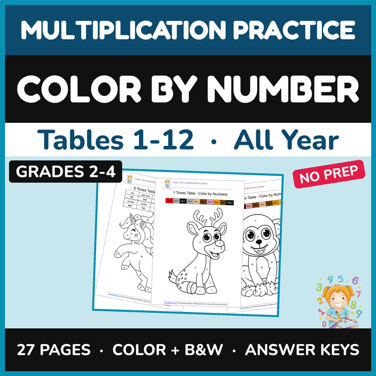 Multiplication Color by Number — Times Tables 1-12