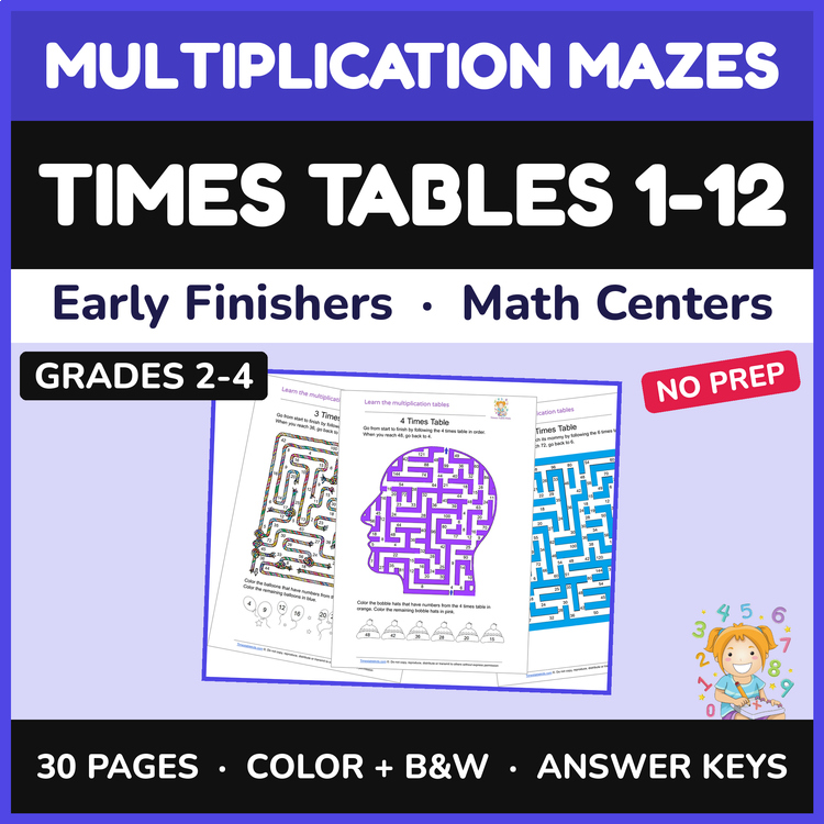 Multiplication Mazes — Times Tables 1-12