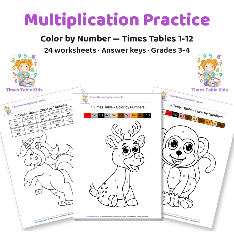 Multiplication Color by Number — Times Tables 1-12