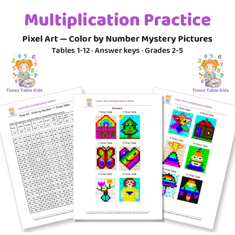 Multiplication Pixel Art — Mystery Pictures, Times Tables 1-12